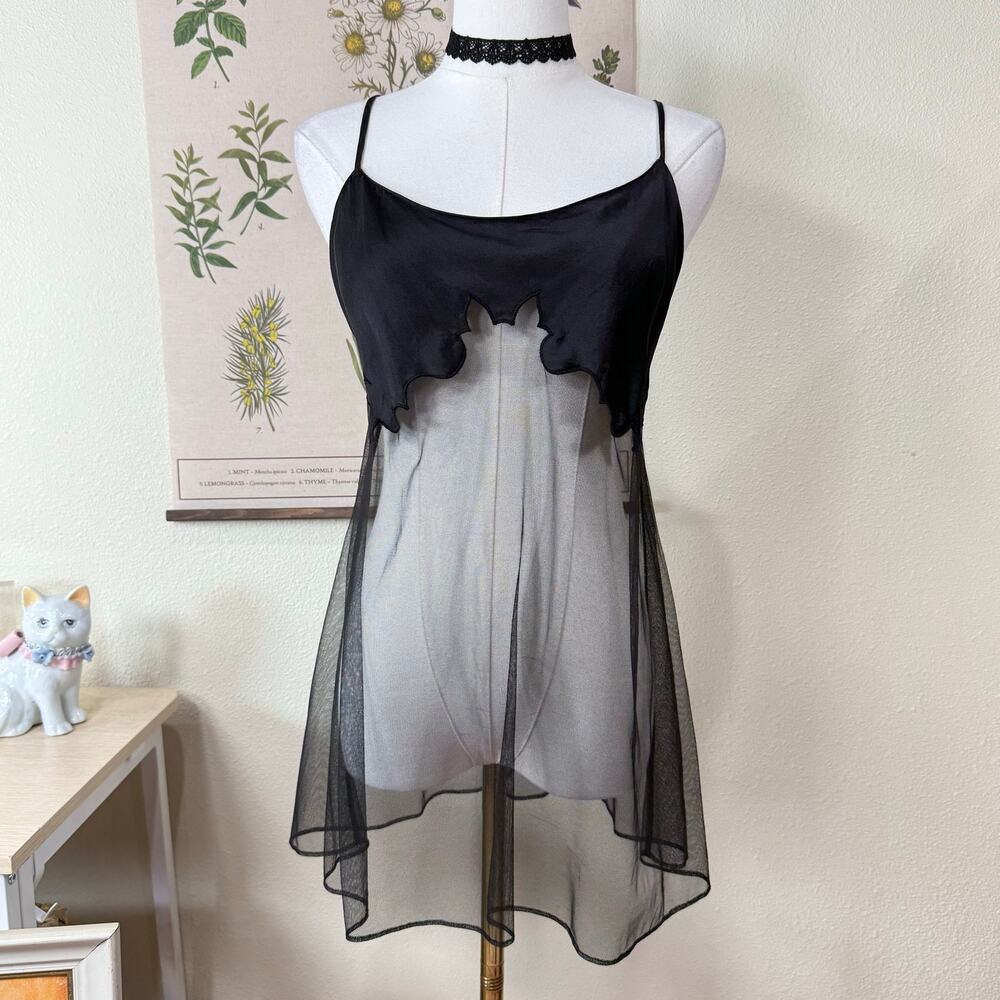 Vintage 90s Y2k Victorias Secret Silk Sheer Mesh Slip Dress Romantic Goth Sexy M